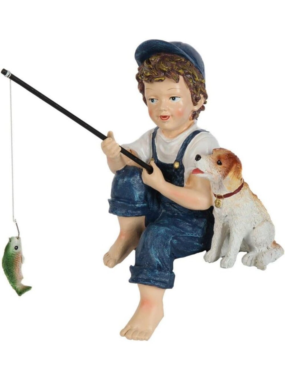 Charming 11-Inch Fishing Boy & Dog Statue - Resin Outdoor Garden Decor, Yard Art